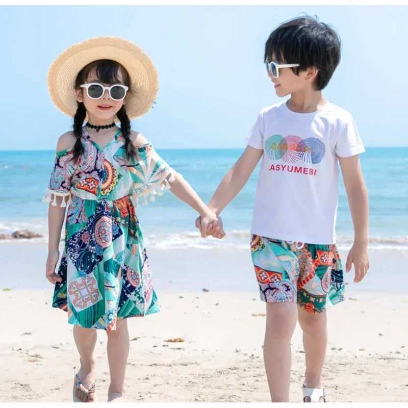 Resort Couple Daughter Resort Hotel Dress Up Father Son Two Piece Set Looks Like Parent Child Vacation Clothing Family Matching Clothing Mom W250207