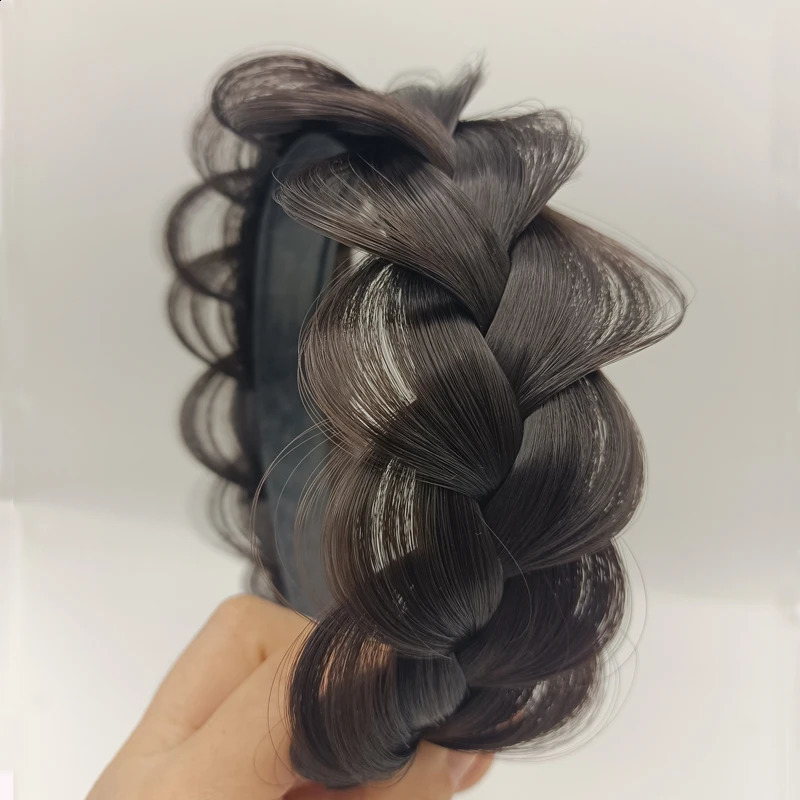 Granny Gray Widen Twist Braid Hairdbands Cover White Hair Up Invisible Seamless color Wig Headband Hairs Accessories For Women 250207