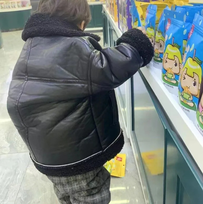 Boy Jackets Leather Fleece Thickness Kids Coats Fashion Children Outerwear Winter Autumn -A0122 250206