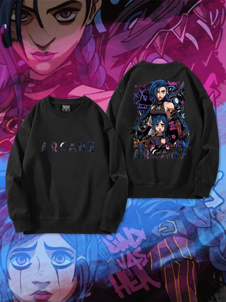 American Simple Trendy Game Anime Arcane Printed Sweatshirt Hoodie Mens Loose Casual Sweatshirt Animation Peripherals W250207