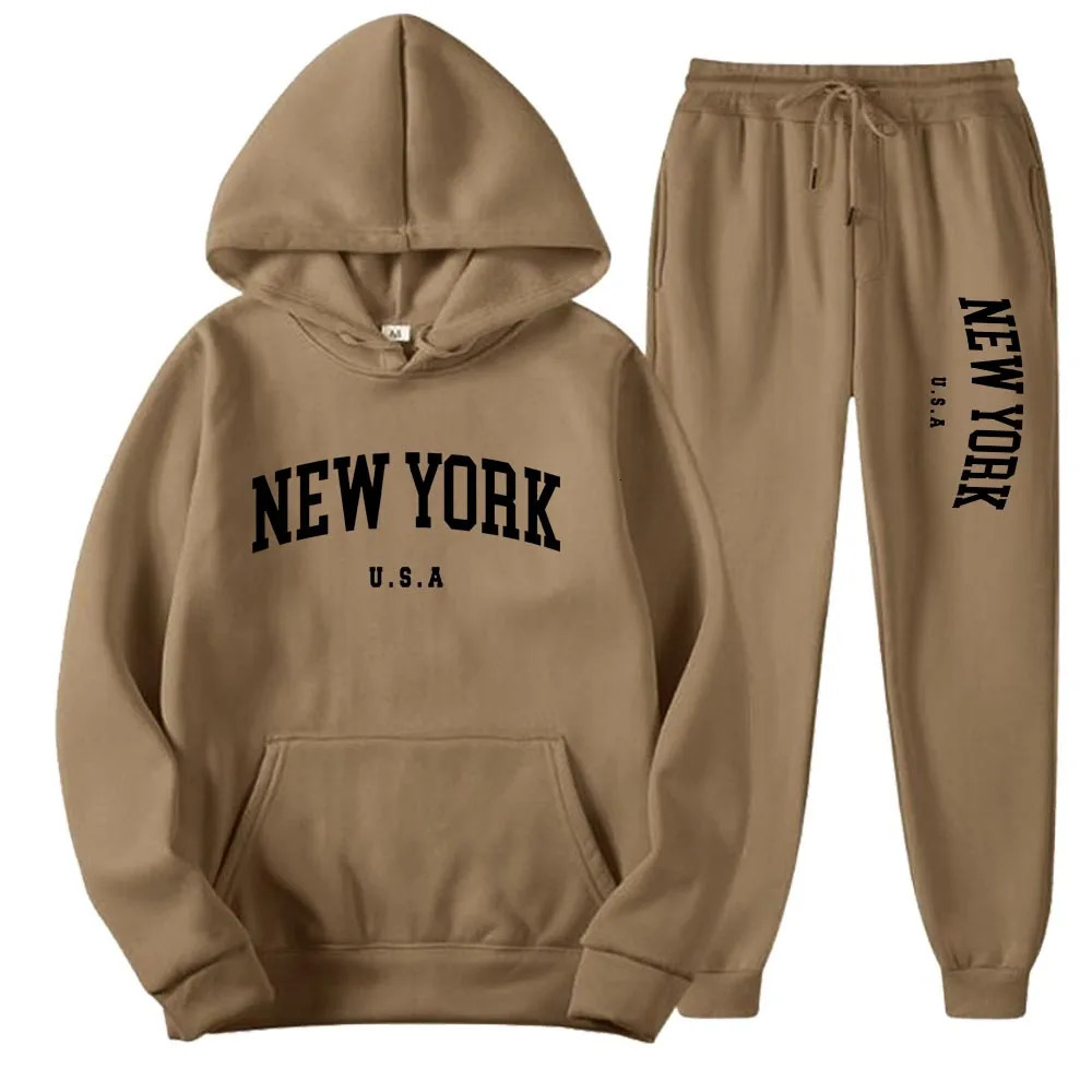 Men Women York USA City Hoodies Sets Fashion Letter Printed Graphic Sweatshirts Loose Casual Harajuku HoodedPants Pullove 250207