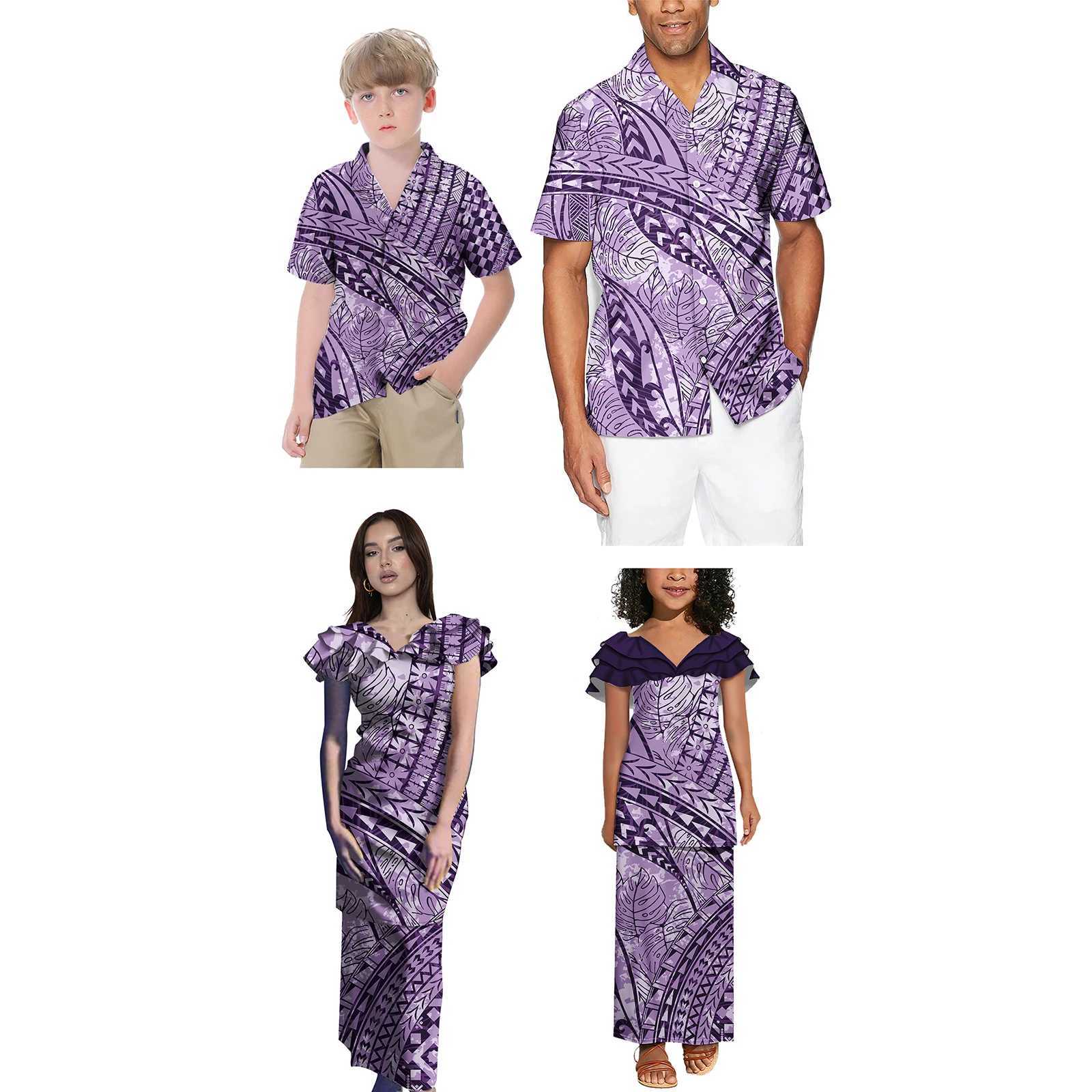 New Family Summer Clothing for Girls Polynesian Matching Set 4pcs Dresses and Tribal Girls Childrens Clothing Set W250207
