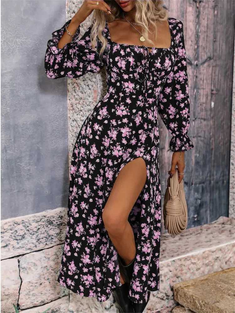 Msfilia Fashion Printed Full Sve Backless Bohemian Dress Womens Spring Summer Long DressesXJ2500207