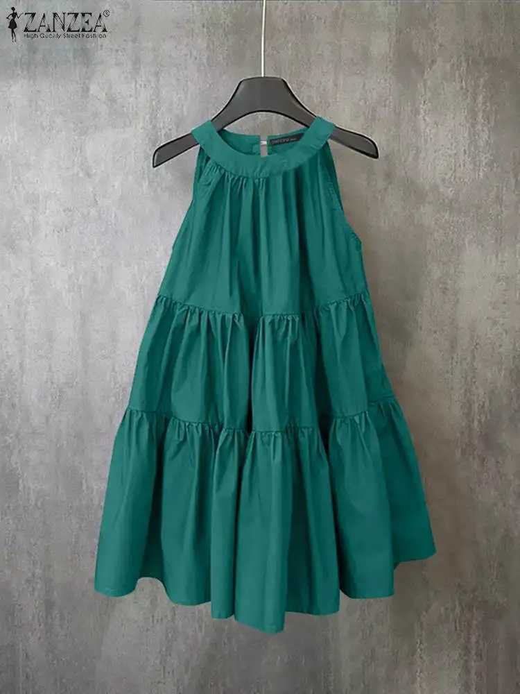 ZANZEA Summer Halter Sveless Tiered Dress Women Korean Ruffle Patchwork Robe 2024 Beach O-neck Loose Sundress Sweety VestidosXJ2500207