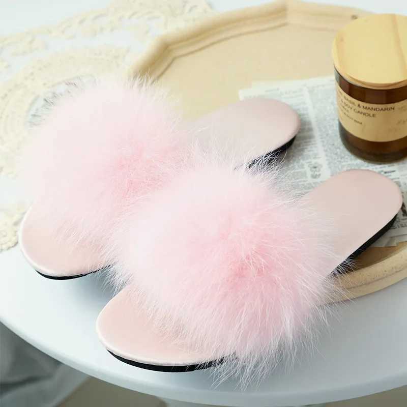 Bridesmaid Women Slipper Ostrich Feather Slides Female Sandals Flip Flops Indoor Slipper Wedding Team Shoes Lady Gift LuxuryXJ250207