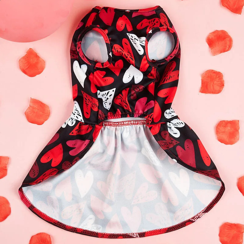 Pet Dog Cat Valentines Day Princess Dress Cute Heart Print Tie-up Bow Costume Party Styling Accessories for Dog Cat Clothes 250206