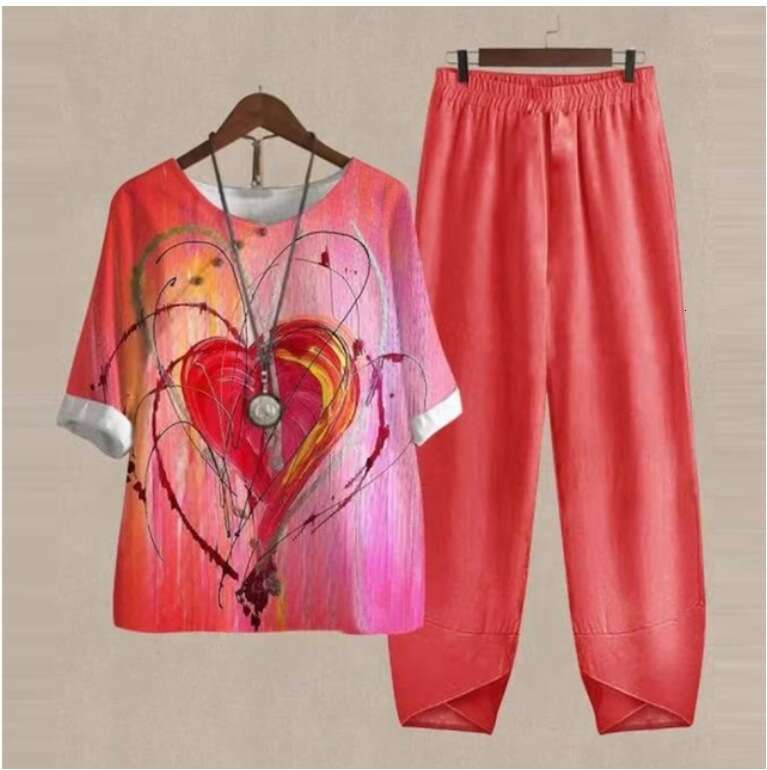 Popular Spring Women's Five Sleeve Printed Top and Pants Two Piece Set 2024 Versatile New Trendy Clothing Ins