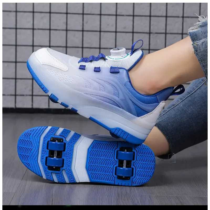 Roller Skate Shoes Kids Fashion Casual Sport 4 Wheels Sneaker Girl Boy Wing Boots Children Birthday Gift Toy Light Up Footwear W250207
