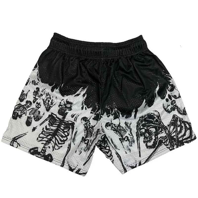Summer men short pants Skull Pattern Casual Shorts Street Hip Hop Fitness Polyester Fast Dry Breathable Embroidery Men 250207