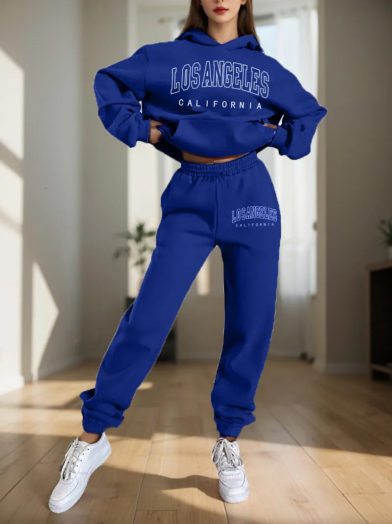 Womens Hoodies Two Pieces Sets Fashion Letter Print Pullover Sweatpants 2Pieces Set Sweatshirts Trousers Suit For Women Hooded 250206