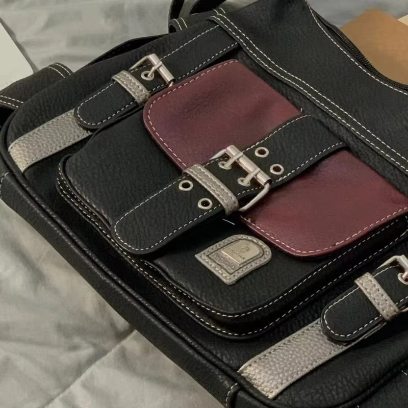 Y2k Vintage Crossbody Women's Tote High Quality PU Leather Shoulder Hip Hop Messenger Bag Female Large Handbag Commuter PU Preppy Style