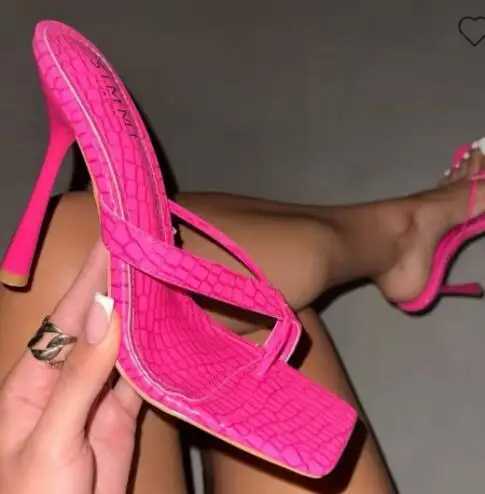 2024 women new snake pattern leather stiletto high-heeled sandals and slippers female large size high-heeled slippers womenXJ250207