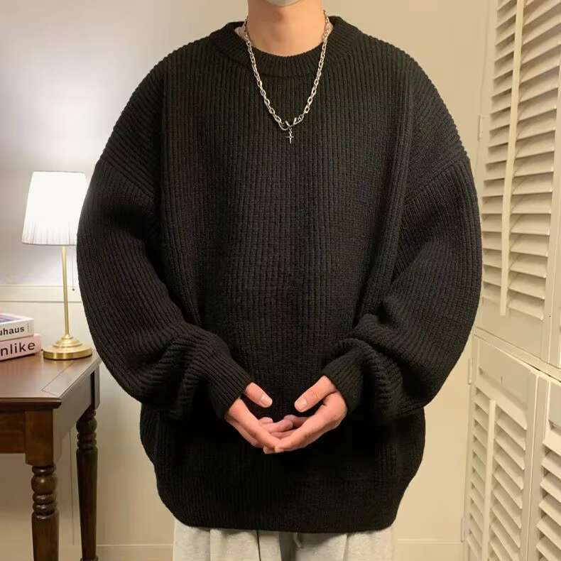 Round Collar Pullover Solid Colour Basic Men Women Autumn Winter Parsimonious Simple Couple Knit Sweater Warm Soft