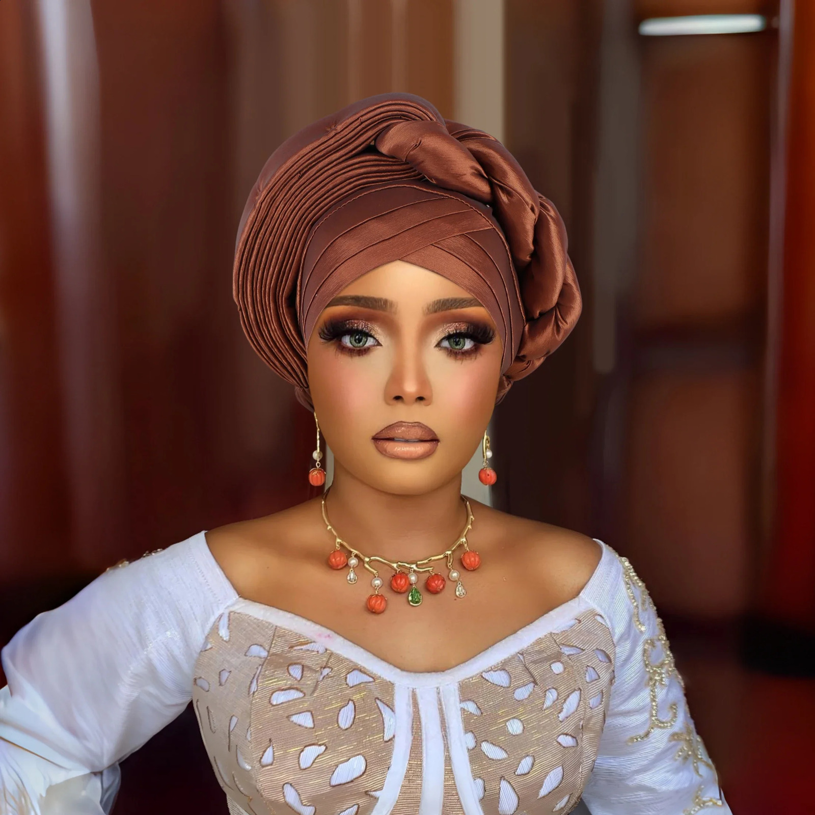 African Auto Gele Headtie Aso Oke Nigeria Braids Wedding Headgear Women Muslim Bonnet Hijab Turban Cap Already Made Head Wraps 250207
