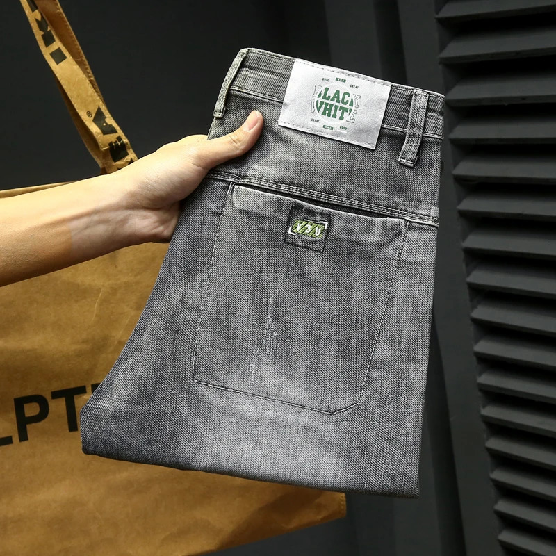 Y2k mens fashion denim pants highquality ultrathin fit fully matched with Trouser casual elastic pencil cut jeans 250207