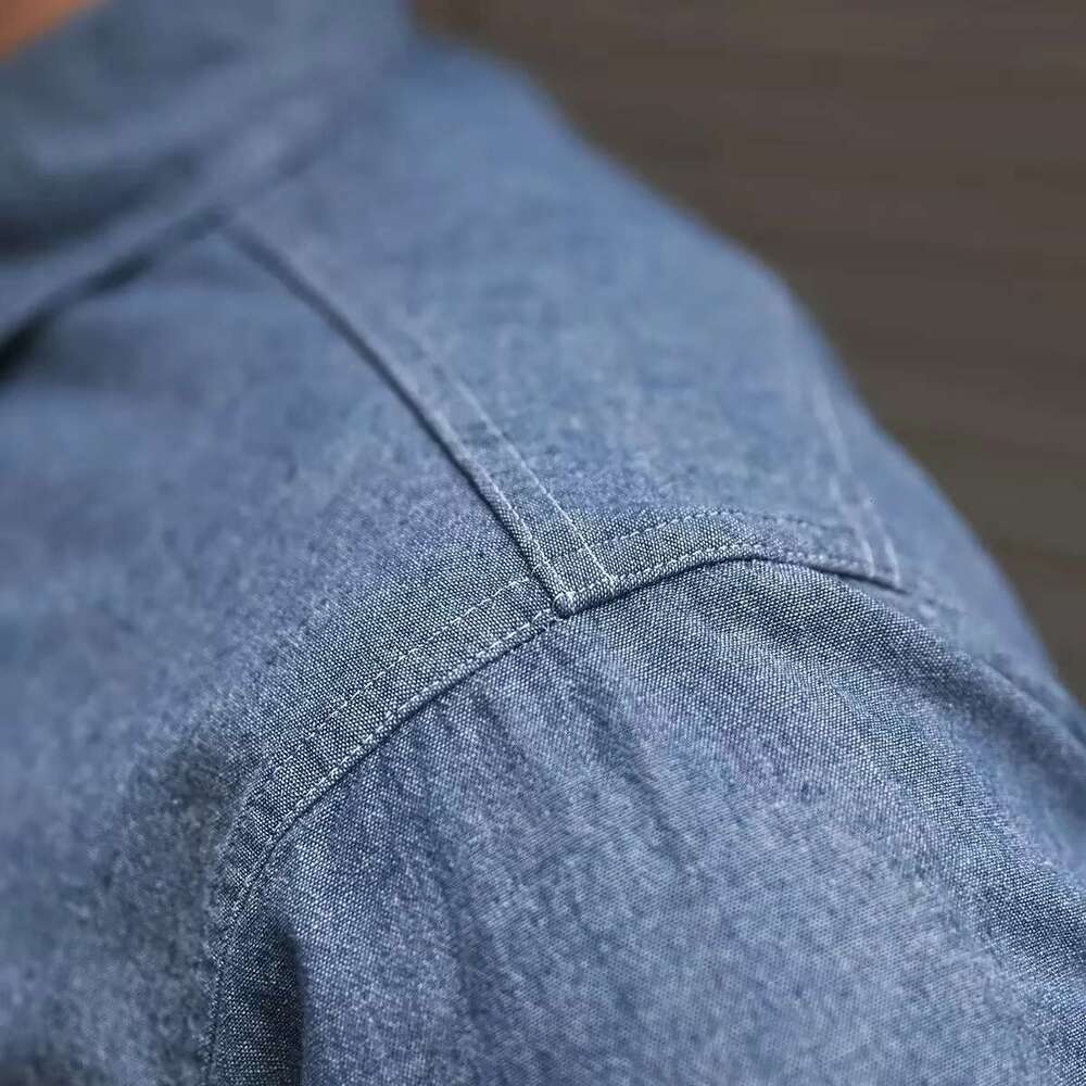 Non Stock Classic Chambray Shirt Spring Men's Two-Pocket Workshirt Light Blue