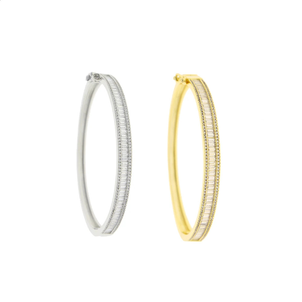 Gold Color Inner 60mm Bangle Bracelet European Classic Fashion Iced Out Bling Micro Pave Fashion Cubic Zirconia CZ Jewelry 250207