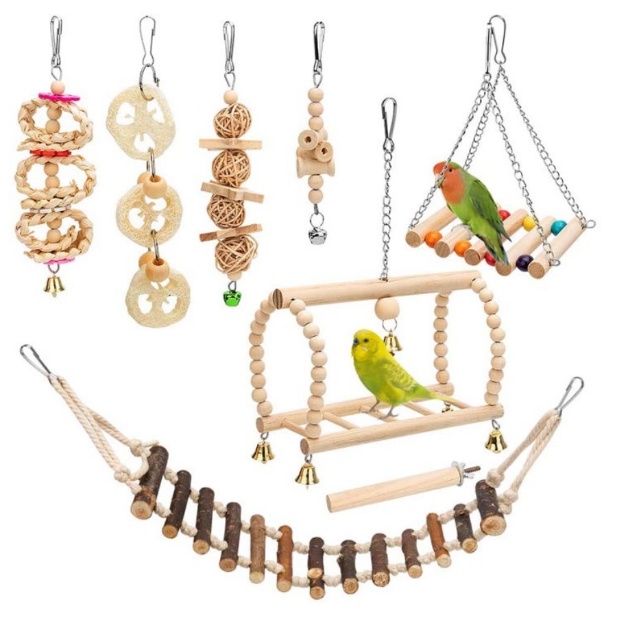 Bird Parakeet Toys,Swing Hanging Standing Chewing Toy Hammock Climbing Ladder Bird Cage Colorful Toys Suitable for Budgerigar, Parakeet