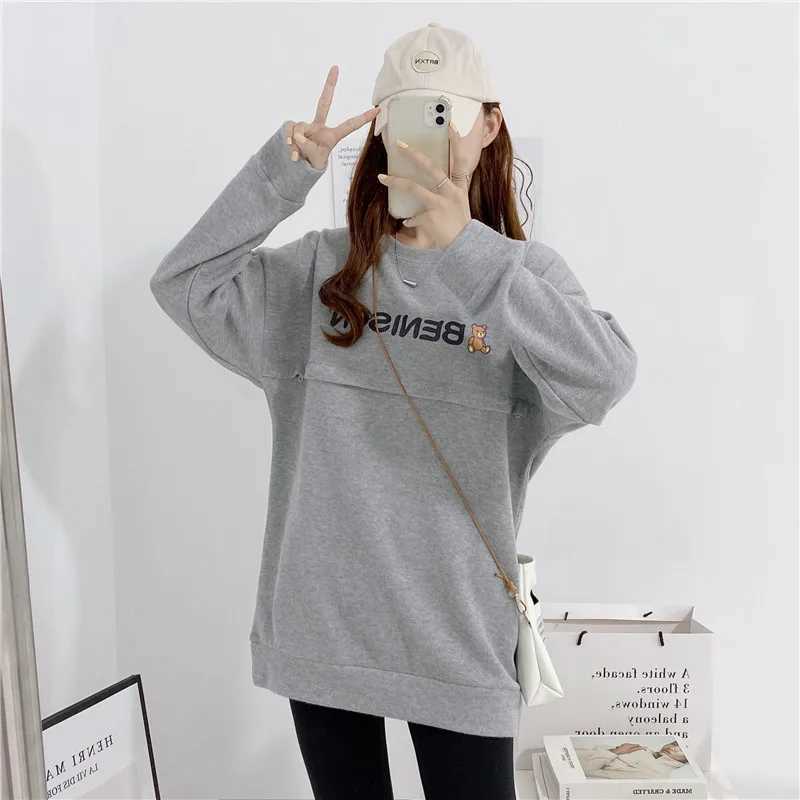 Maternity Nursing Sweatshirt Loose Sweatshirt Pullover Breastfeeding Clothe Autumn Cotton Jacket For Nursing Mothers Maternitty W250207