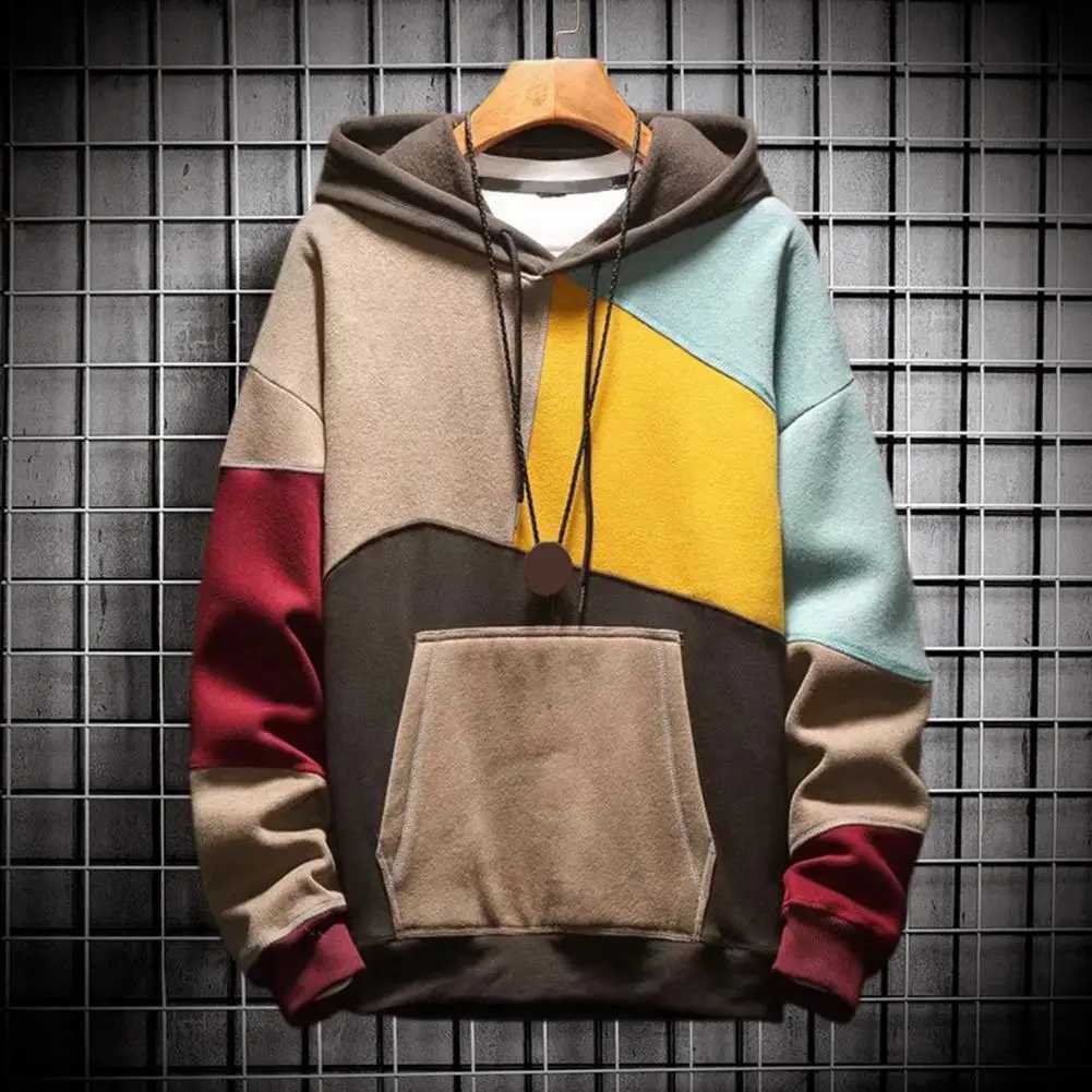 Chic Winter Hoodie Oversized Thermal Colorblock Streetwear Winter Hoodie W250207