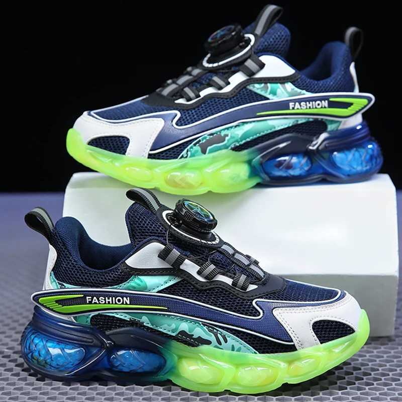Childrens sports shoes with mesh breathable comfortable flat walking shoes rotating buttons luxurious design fashionable running tennis shoes W250207