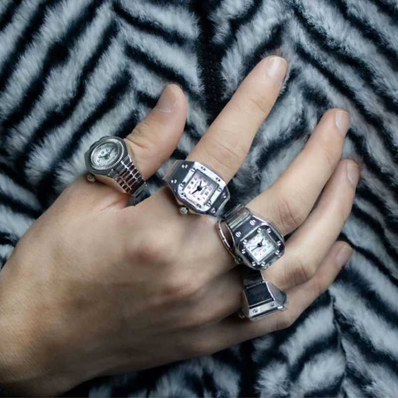 WLP 2023 Fashion Mini Quartz Watch Clock Finger Rings for Men Women Elastic Strap Punk Gothic Couple Roman Ring Jewelry Gift W250207