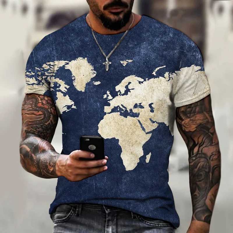 Mens short sleeve T-shirts crew neck print 3D graphics World Map/Harajuku/Fashion/Summer t shirt for menT250207