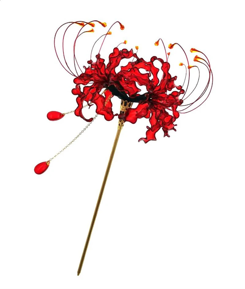 Handmade Lycoris Radiata Flower Hairpin Kanzashi Hair Stick for Kimono Hair Accessory Cosplay Decor Ornament Women Girl Jewelry 250120