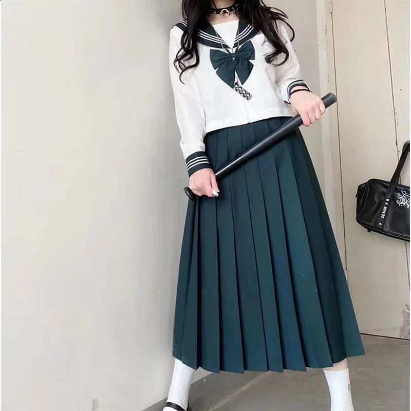 Japanese School Uniform SXXL Green JK Girl College Style Suit Sailor Costume Women Sexy Shirt Pleated Skirt 250122