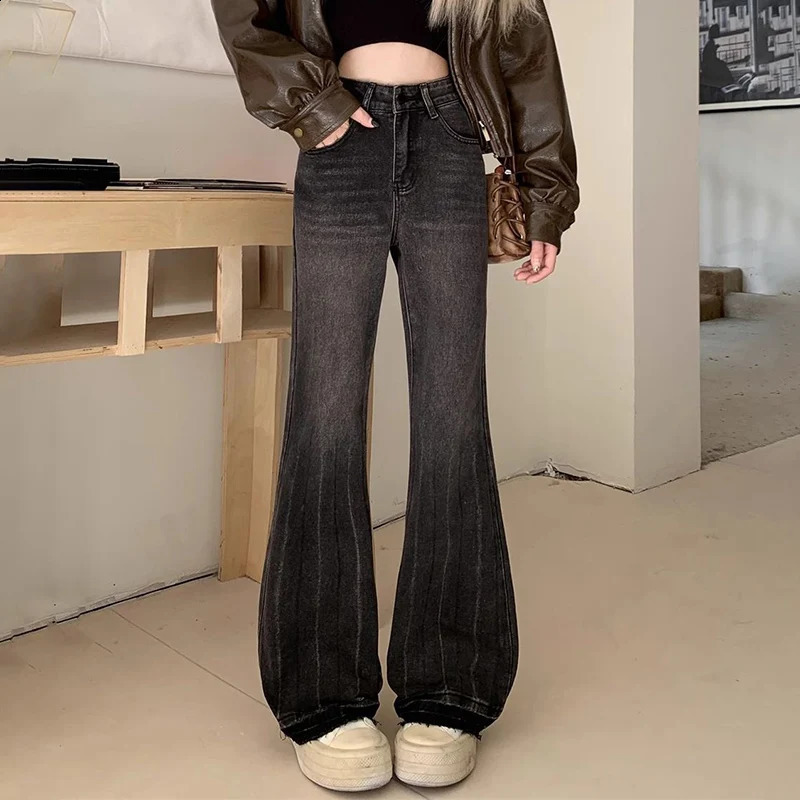 Woman Vintage High Waist Jeans Lady Fashion Street Denim Flare Pants Female Slim Fit ner Bell Bottom Trousers 250206