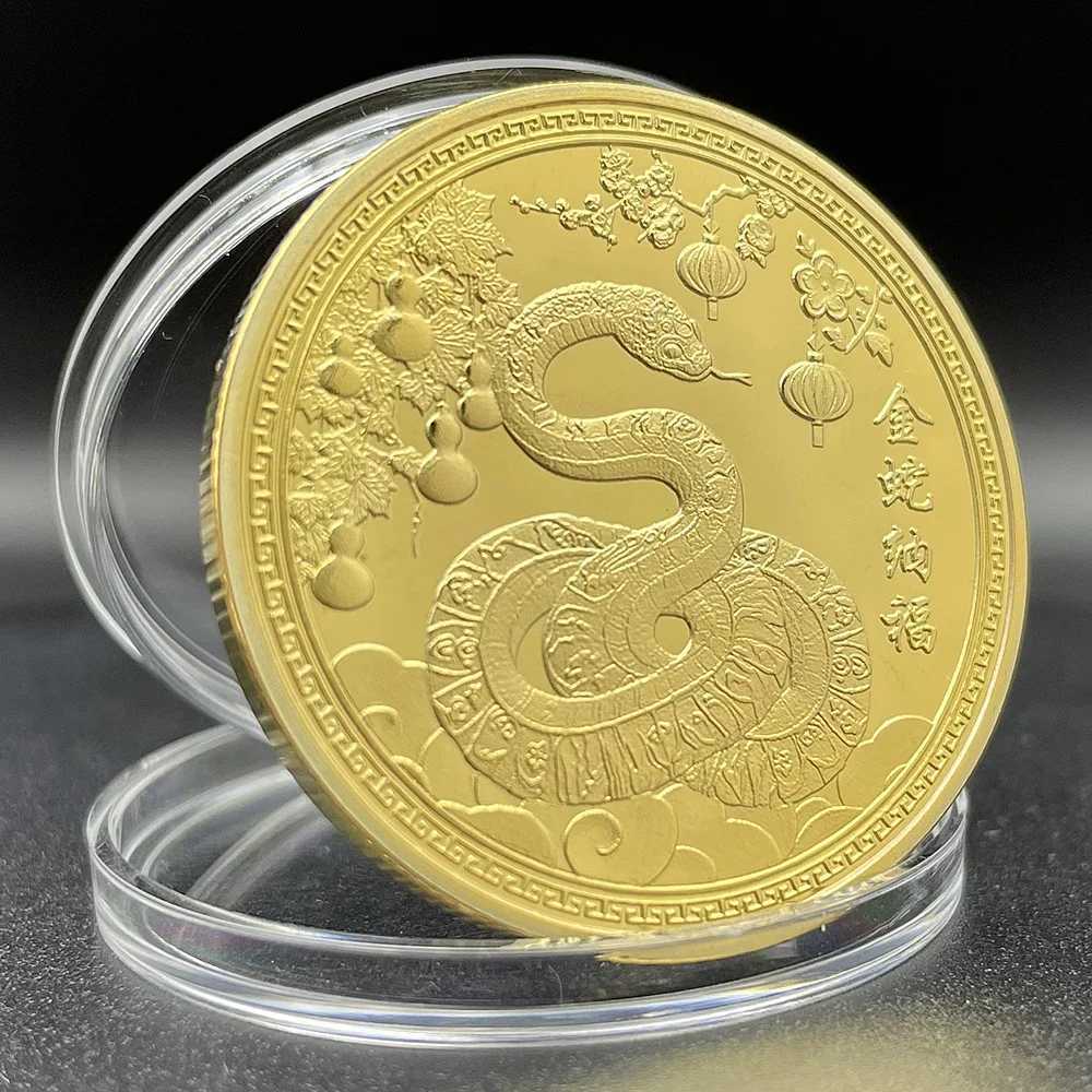 2025 Snake Year Gold Coin Collectibles Chinese Zodiac Challenge Coin Happy New Year Decoration Feng Shui Mascot Medal W250207