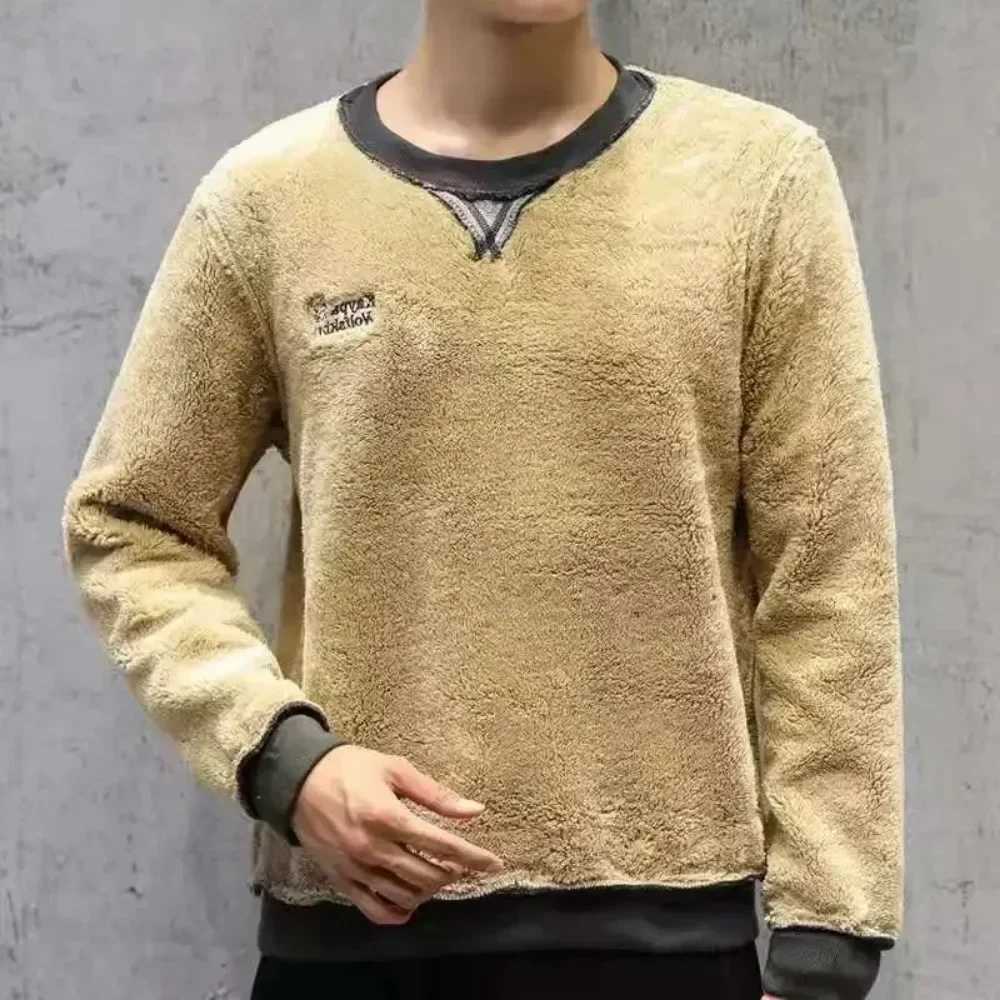 Winter sweatshirt mens long sleeved mens wool lined warm sweatshirt solid color quarter zip sweatshirt thick Plus size 8XL W250207