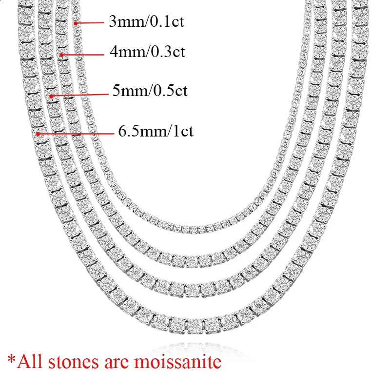 OEVAS M/4MM/5MM/6.5MM Tennis Necklace For Women Top Quality 100% 925 Sterling Silver Sparkling Party Fine Jewelry 250120