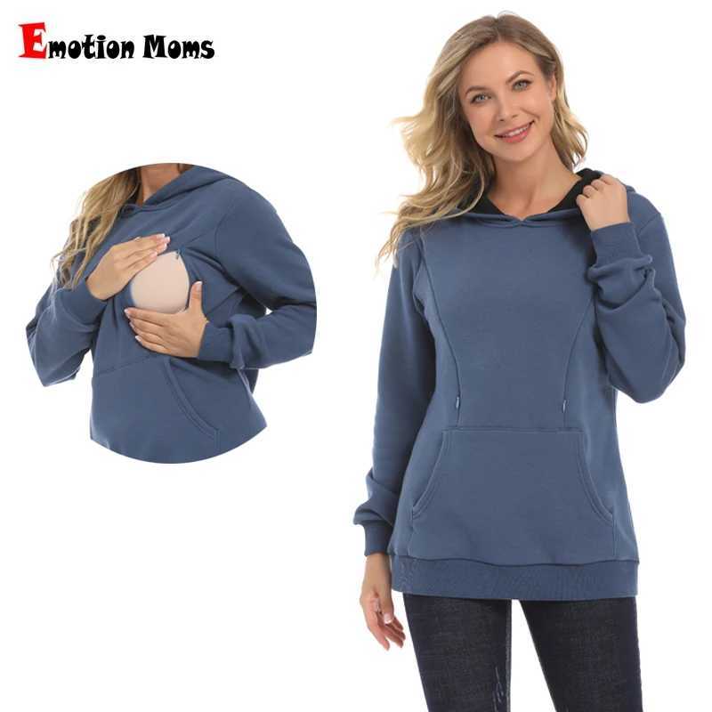 Maternity Hooded Sweater Winter Thermal Fabric Long Sleeve Breastfeeding Jumpers Nursing Wear Lactation Clothes W250207