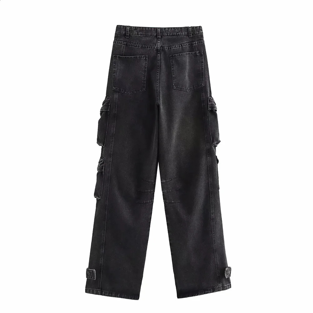 Selling Star Blue Black Two Color High Waist Pocket n Women Loose Solid Long Demin Pants ZATT Winter 250206