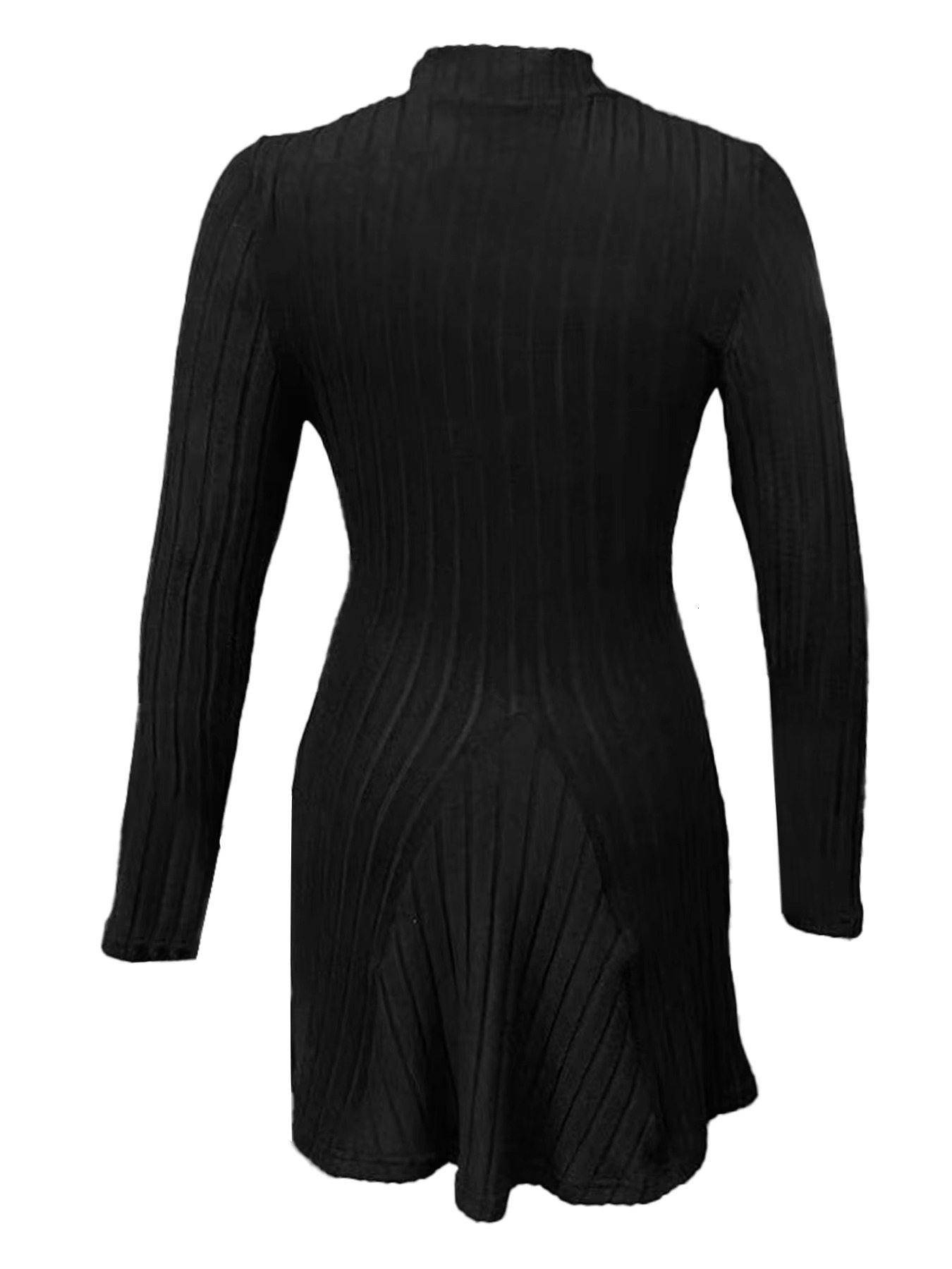 Women's Slim Fit Half High Collar Waist Cinched A-E Skirt Long Sleeved Pit Stripe Dress