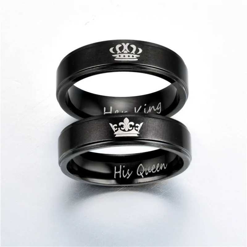 6mm Black color 316L stainless steel HIS QUEEN and HER KING IP Ring for Men and Women W250207