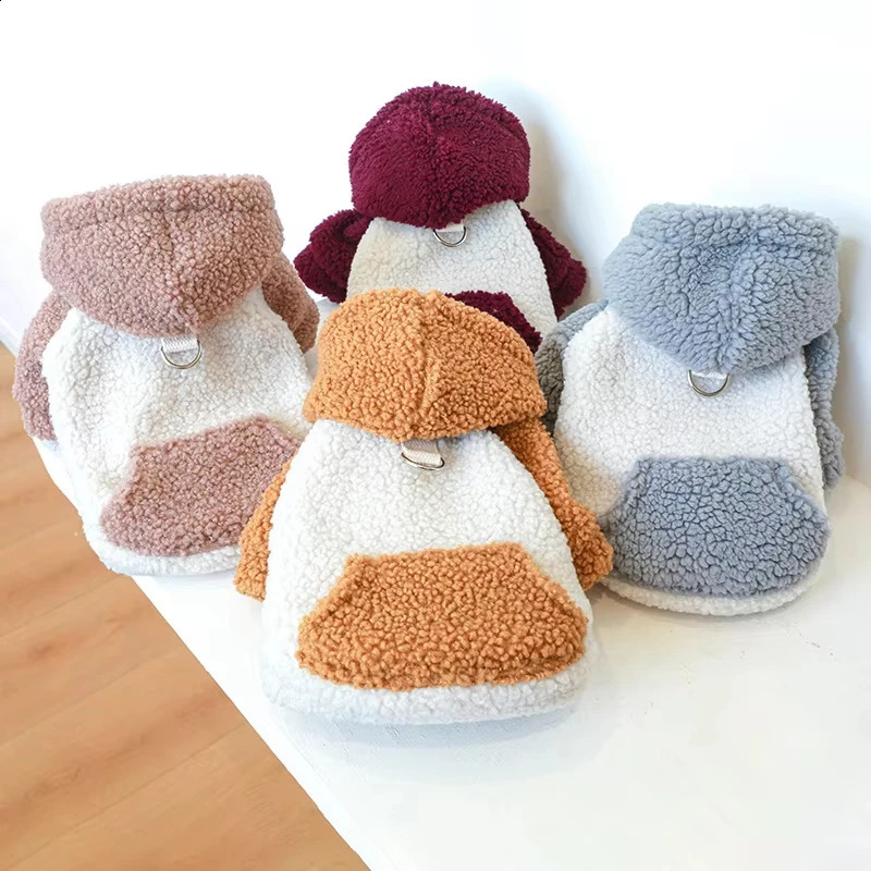 Berber Fleece Puppy Dog Hooded Sweater with Buckle Winter Warm Pet Clothes for Small Dogs Pomeranian Yorkie mascotas Sweatshirts 250206