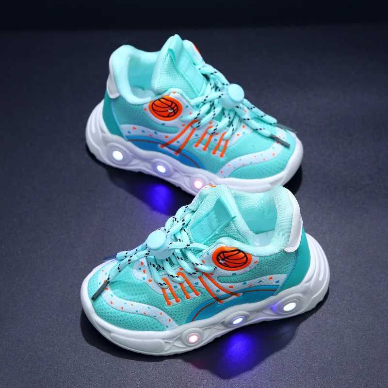 New LED Childrens Basketball Shoes for Boys Girls Non-slip Breathable Kids Sneakers Outdoor Fashion Glowing Casual Shoes TenisXJ250207