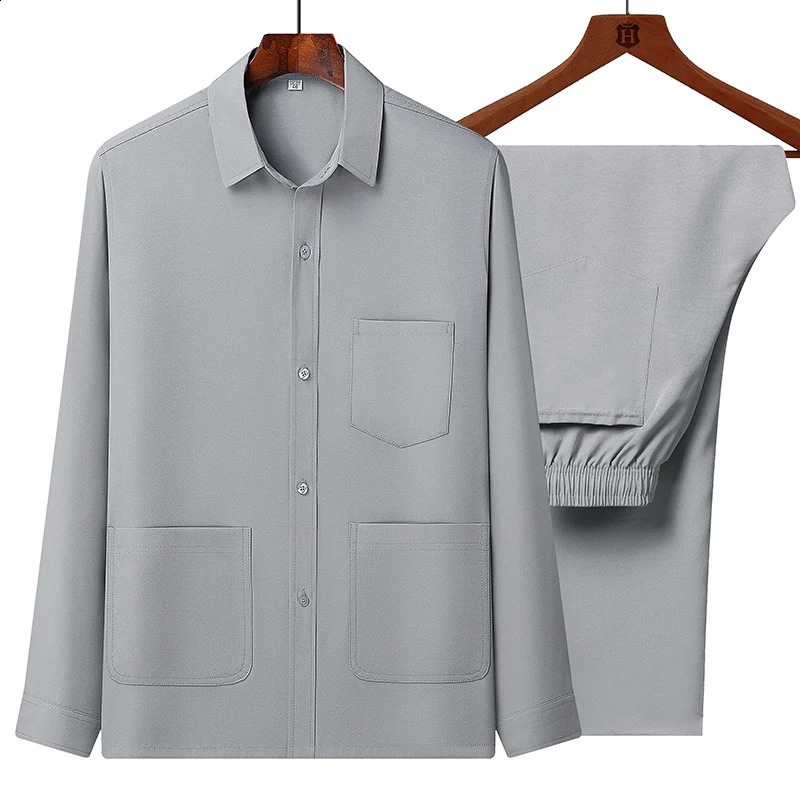 Men Sets Casual Tang Clothing Long Sleeve Shirts Pants two piece Hanfu Kung Suit Chinese Mens National 250108