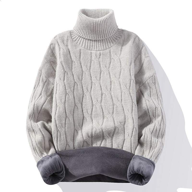 High neck and plush thick sweater for mens warmth autumn winter youth trend long sleeved base knitted 250207