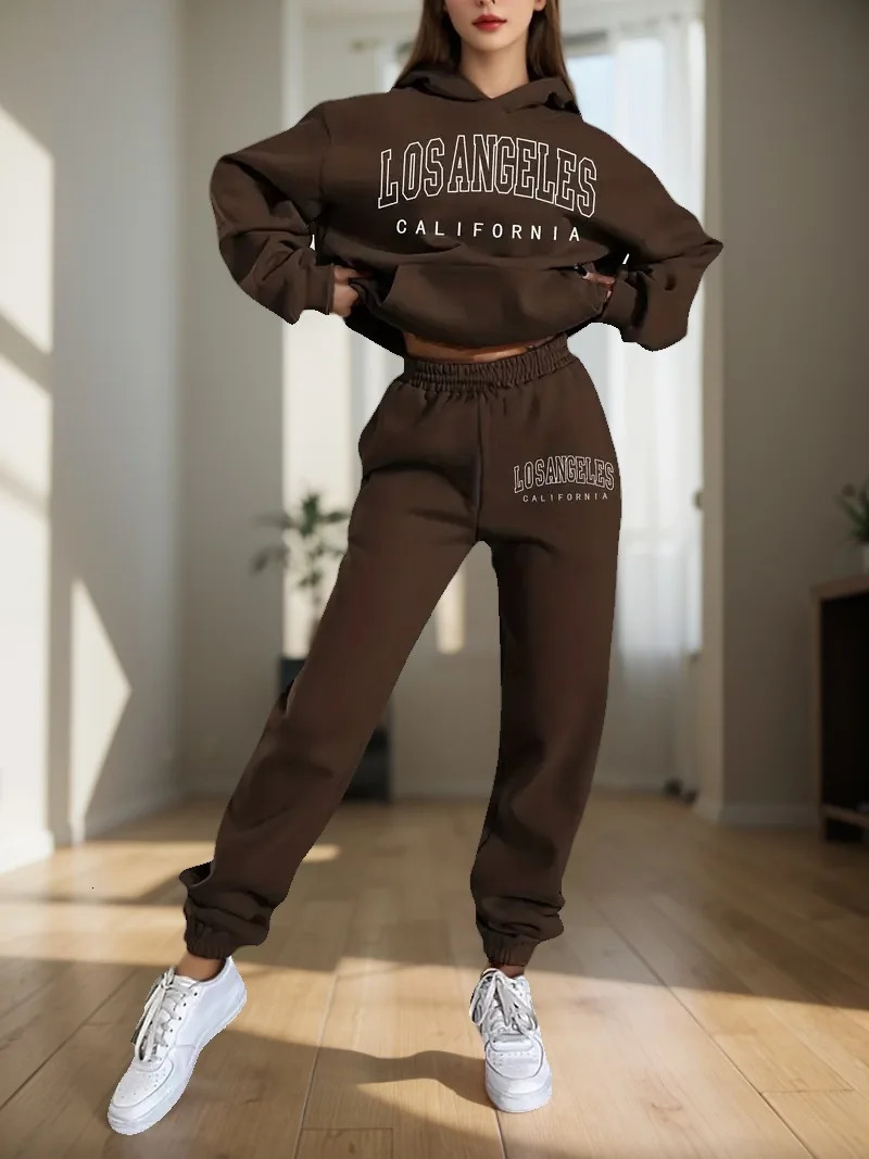 Womens Hoodies Two Pieces Sets Fashion Letter Print Pullover Sweatpants 2Pieces Set Sweatshirts Trousers Suit For Women Hooded 250206