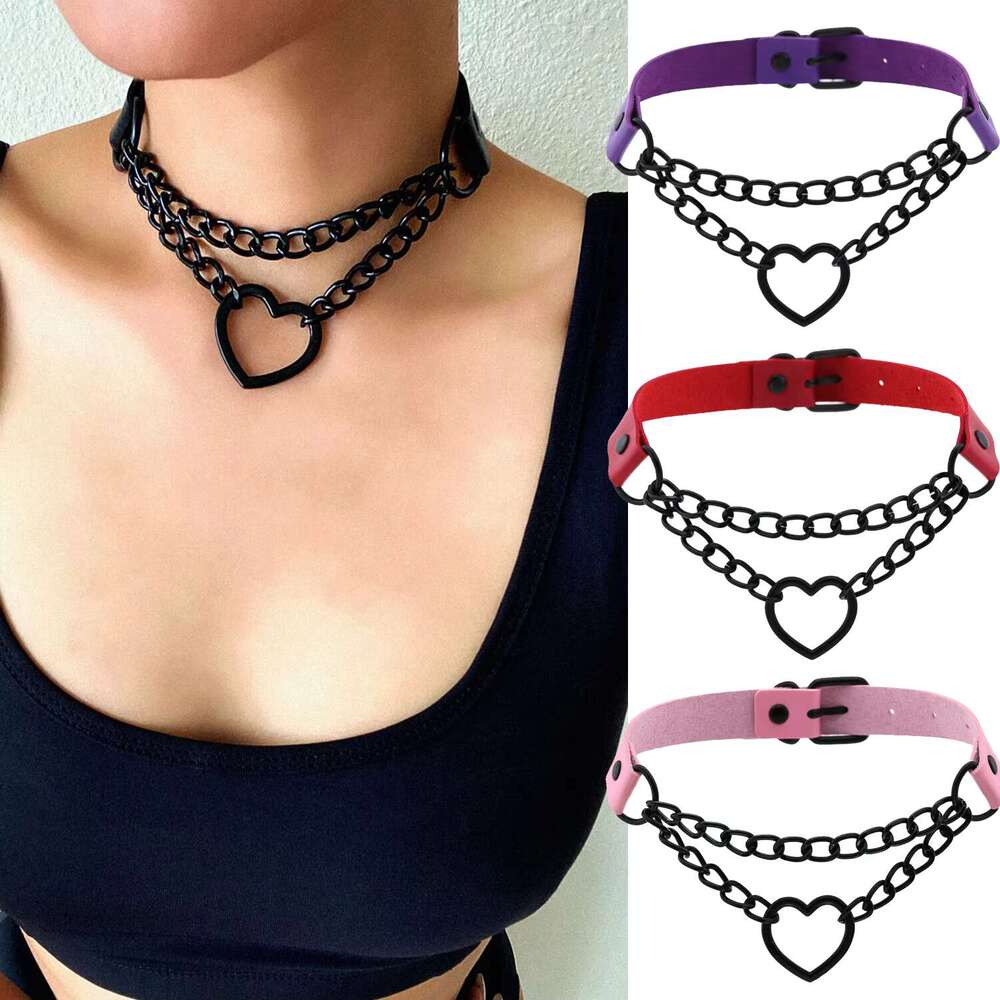 Vintage Heart Necklace Choker With Chain Goth Collar For Girls Grunge Punk Cute Kawaii Egirl Chocker Haruku Accessories