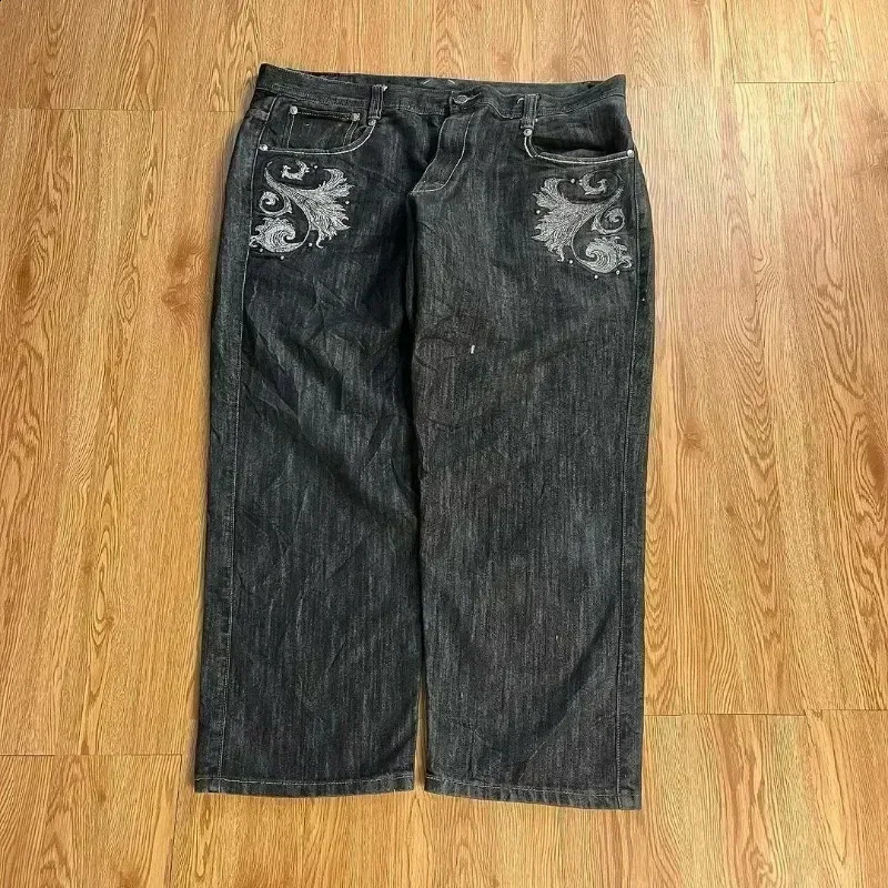 2024 American Retro Skull Wings Embroidered Baggy Jeans Men And Women Y2K Harajuku Hip-hop Gothic Wide Trousers Streetwear 250122