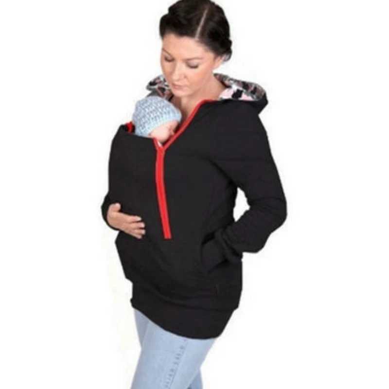Hoodie Pregnancy Women Kangaroo Carrier 2024 Spring Autumn Maternity Women Casual Sweatershirt Coat With Zipper Pocket B0061 W250207