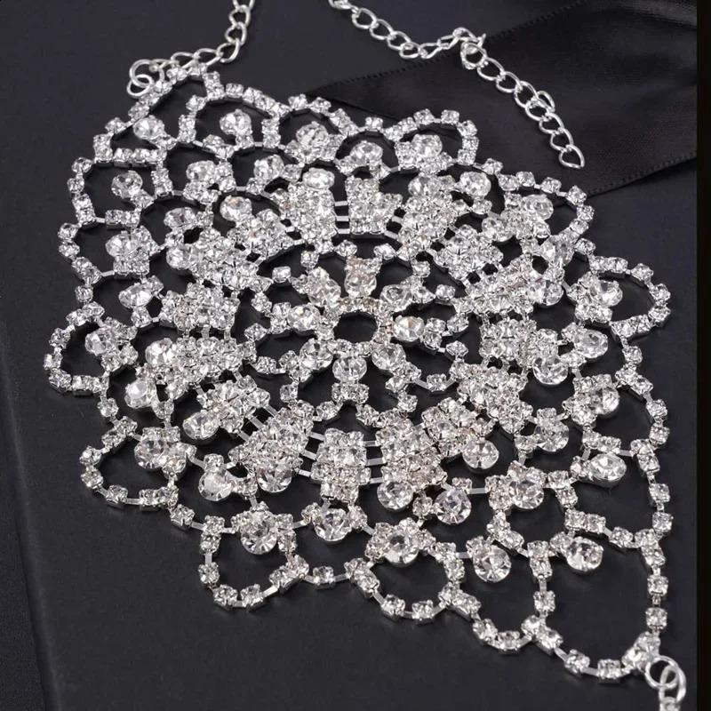 Fashion Rhinestone Flower Wrist Bracelet Prom Jewelry for Women Adjustable Arm Chain Cuff Jewelry Bracelet Accessories Gifts 250206