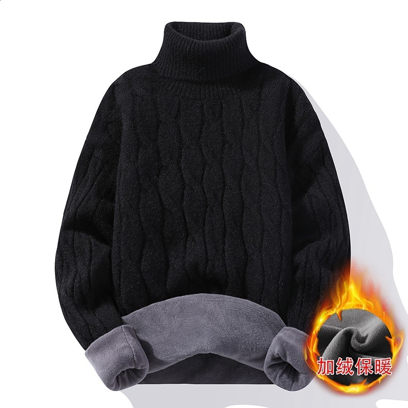 High neck and plush thick sweater for mens warmth autumn winter youth trend long sleeved base knitted 250207
