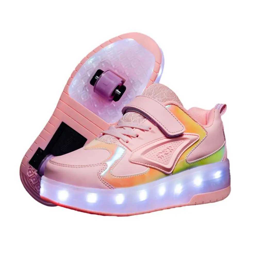 Children Roller Skate Shoes 2 Wheels LED Shoes USB Rechargeable Wheeled Sneakers Luminous Glowing Skating Sneakers Unisex W250207
