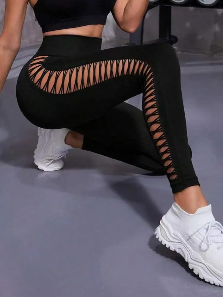 Sexy Hollow Black Seamless Leggings Women Fitness Leggings Gym Yoga Pants High Waist Yoga Pants Sports Female Clothing 250207