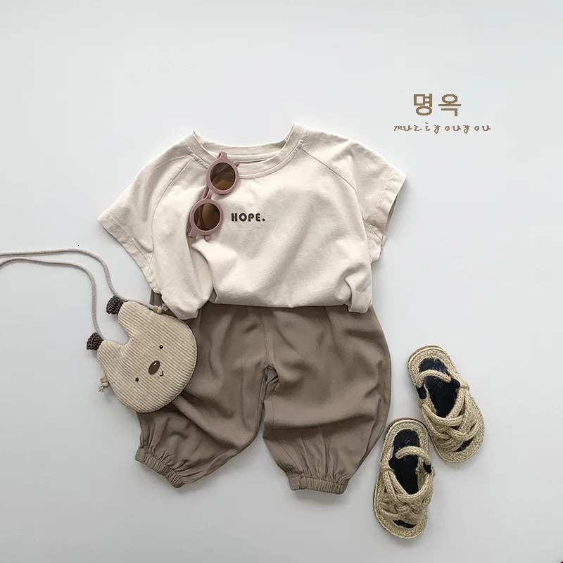 Summer Kid Letter Retro Tees Girl Baby Thin Loose Simple All-match T-shirt Boy Children Cotton Casual Tops 250207